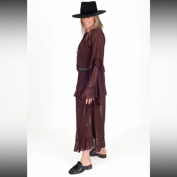 NWT Brown Sheer Maxi Dress with Flowy Sleeves size M/L - Picture 4 of 16